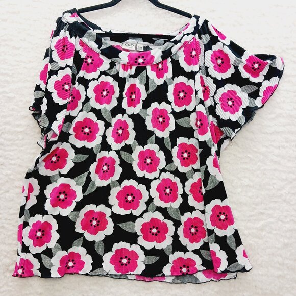 Blouse Size 26 28 Hot Pink Black Flower Power Y2K Retro Mod Festival Bloomcore - Picture 3 of 12